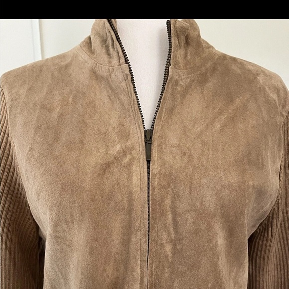 Pendleton Suede Front Wool Zip Up Sweater Jacket Petite Medium - Picture 2 of 6